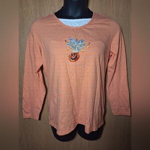Holiday Editions Orange Striped Long Sleeve Top with Pumpkin